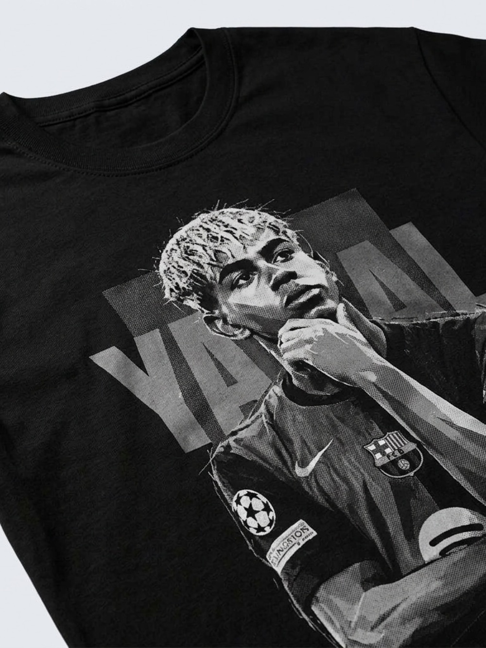 Black Graphic Crew Neck T-Shirt with Athlete Print